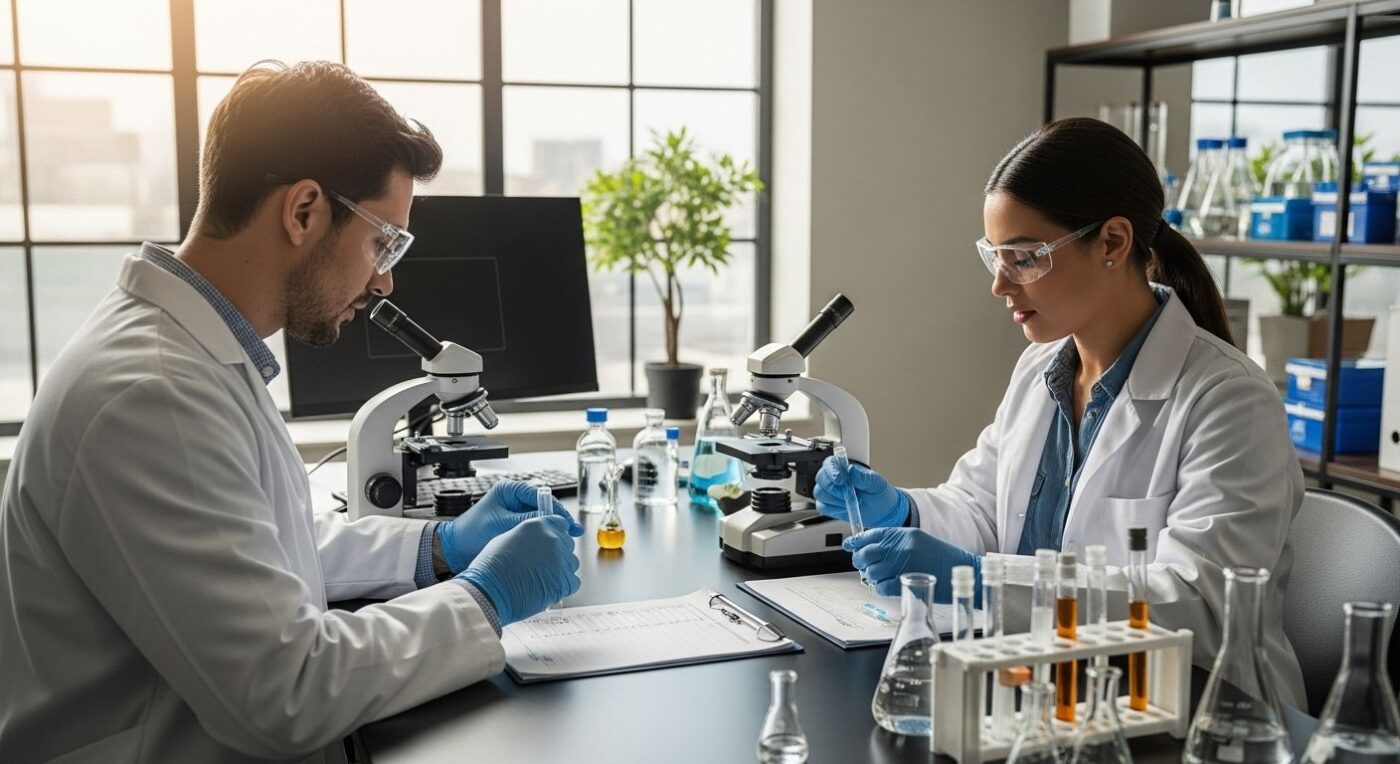 lab testing checklist, laboratory teamwork, cannabis testing